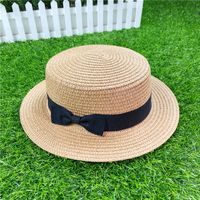 Korean Straw Hat Shading Hat Summer Flat-brimmed Bow Straw Flat Top Hat sku image 8