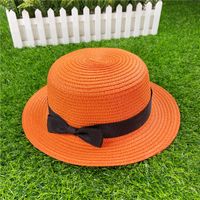 Korean Straw Hat Shading Hat Summer Flat-brimmed Bow Straw Flat Top Hat sku image 9