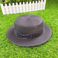 Korean Straw Hat Shading Hat Summer Flat-brimmed Bow Straw Flat Top Hat sku image 10