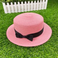 Korean Straw Hat Shading Hat Summer Flat-brimmed Bow Straw Flat Top Hat sku image 11