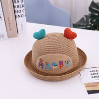 Chapeau De Bébé Pour Enfants Été Nouveau Coeur Patch Dessin Animé Soleil Chapeau De Paille sku image 3