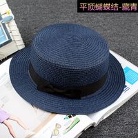 Sombrero De Paja Coreano, Sombrero Para El Sol, Sombrero De Copa Plano De Paja Con Lazo De Verano Para Mujer A La Moda sku image 12