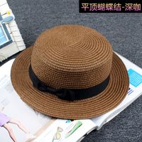 Sombrero De Paja Coreano, Sombrero Para El Sol, Sombrero De Copa Plano De Paja Con Lazo De Verano Para Mujer A La Moda sku image 13