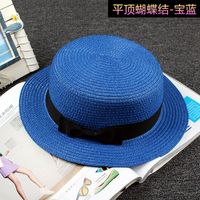 Korean Straw Hat Sun Hat Trendy Women Summer Bow Straw Flat Top Hat sku image 14