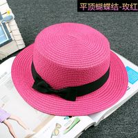 Korean Straw Hat Sun Hat Trendy Women Summer Bow Straw Flat Top Hat sku image 15