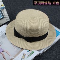 Sombrero De Paja Coreano, Sombrero Para El Sol, Sombrero De Copa Plano De Paja Con Lazo De Verano Para Mujer A La Moda sku image 16