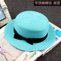 Korean Straw Hat Sun Hat Trendy Women Summer Bow Straw Flat Top Hat sku image 18