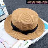 Korean Straw Hat Sun Hat Trendy Women Summer Bow Straw Flat Top Hat sku image 19