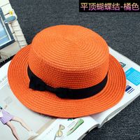 Korean Straw Hat Sun Hat Trendy Women Summer Bow Straw Flat Top Hat sku image 20