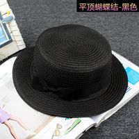 Korean Straw Hat Sun Hat Trendy Women Summer Bow Straw Flat Top Hat sku image 21