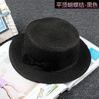 Korean Straw Hat Sun Hat Trendy Women Summer Bow Straw Flat Top Hat sku image 10