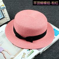 Korean Straw Hat Sun Hat Trendy Women Summer Bow Straw Flat Top Hat sku image 22