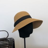 Chapeau De Paille Simple À Grand Bord Femme Été Plage Vacances Bord De Mer Chapeau De Soleil sku image 1