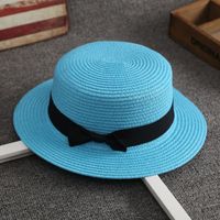 Korean Straw Hat Female Summer British Retro Flat Top Beach Travel Hat sku image 2