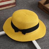 Korean Straw Hat Female Summer British Retro Flat Top Beach Travel Hat sku image 3