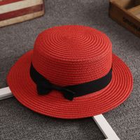 Korean Straw Hat Female Summer British Retro Flat Top Beach Travel Hat sku image 4