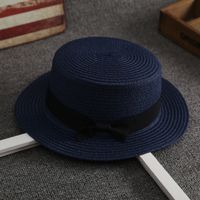 Korean Straw Hat Female Summer British Retro Flat Top Beach Travel Hat sku image 9