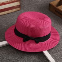 Korean Straw Hat Female Summer British Retro Flat Top Beach Travel Hat sku image 10