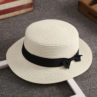 Korean Straw Hat Female Summer British Retro Flat Top Beach Travel Hat sku image 11