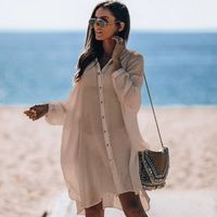 Nouvelle Mode Solide Chemise Blanche Cardigan Beach Jacket Bikini Blouse Holiday Swimsuit Outdoor Sunscreen Clothing Nihaojewelry Wholesale sku image 3