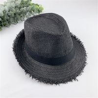 Summer Hat Breathable Raw Edge Straw Hat Retro Jazz Hat Small Top Hat sku image 1