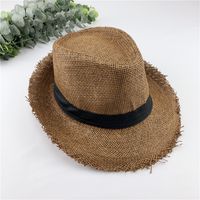 Summer Hat Breathable Raw Edge Straw Hat Retro Jazz Hat Small Top Hat sku image 2
