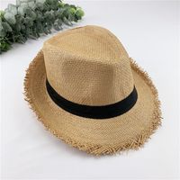 Summer Hat Breathable Raw Edge Straw Hat Retro Jazz Hat Small Top Hat sku image 4
