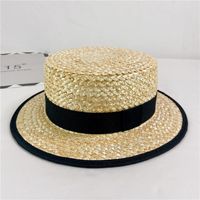French Flat Top Straw Hat Elegant British Wheat Straw Beach Summer Hat sku image 1