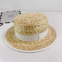 French Flat Top Straw Hat Elegant British Wheat Straw Beach Summer Hat sku image 2