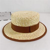 French Flat Top Straw Hat Elegant British Wheat Straw Beach Summer Hat sku image 3