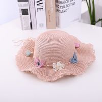 New Children's Straw Hat Bag Suit Flower Butterfly Big Brim Sun Hat sku image 1