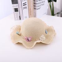 New Children's Straw Hat Bag Suit Flower Butterfly Big Brim Sun Hat sku image 2