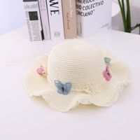 New Children's Straw Hat Bag Suit Flower Butterfly Big Brim Sun Hat sku image 3