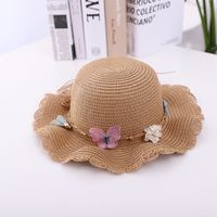 New Children's Straw Hat Bag Suit Flower Butterfly Big Brim Sun Hat sku image 4