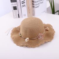 Fashion Flower Decoration Solid Color Children's Summer Beach Hat Sun Hat Straw Hat Wholesale sku image 2