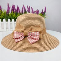 Korean Summer Plaid Bow Straw Fisherman Hat Shade Travel Straw Hat sku image 2