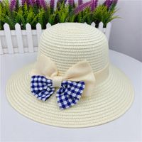 Korean Summer Plaid Bow Straw Fisherman Hat Shade Travel Straw Hat sku image 3