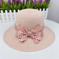 Korean Summer Plaid Bow Straw Fisherman Hat Shade Travel Straw Hat sku image 4
