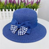 Korean Summer Plaid Bow Straw Fisherman Hat Shade Travel Straw Hat sku image 5