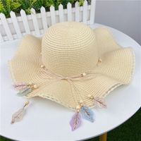 Hat Female Summer Big Brim Leaf Pendent Seaside Beach Sunscreen Straw Hat sku image 1