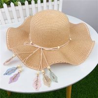 Chapeau Femme Été Grand Bord Feuille Pendentif Bord De Mer Plage Crème Solaire Chapeau De Paille sku image 3