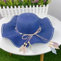 Chapeau Femme Été Grand Bord Feuille Pendentif Bord De Mer Plage Crème Solaire Chapeau De Paille sku image 5