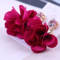 Long Tassel Stud Shiny Flower Fabric Rose Earrings Metal main image 3