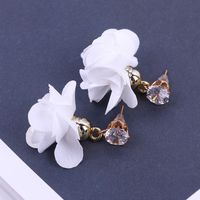 Long Tassel Stud Shiny Flower Fabric Rose Earrings Metal main image 4