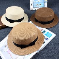 Korean Straw Hat Sun Hat Trendy Women Summer Bow Straw Flat Top Hat main image 1