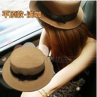 Korean Straw Hat Sun Hat Trendy Women Summer Bow Straw Flat Top Hat main image 3