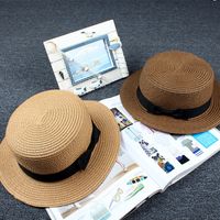 Korean Straw Hat Sun Hat Trendy Women Summer Bow Straw Flat Top Hat main image 4