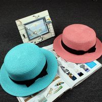 Sombrero De Paja Coreano, Sombrero Para El Sol, Sombrero De Copa Plano De Paja Con Lazo De Verano Para Mujer A La Moda main image 5