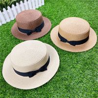 Korean Straw Hat Shading Hat Summer Flat-brimmed Bow Straw Flat Top Hat main image 1