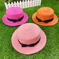 Korean Straw Hat Shading Hat Summer Flat-brimmed Bow Straw Flat Top Hat main image 3